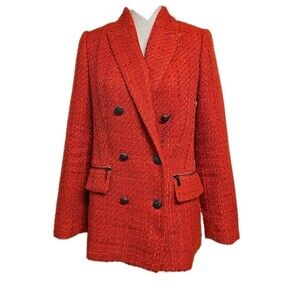 Karl Lagerfeld Paris Double Breasted Tweed Blazer Spicy Orange Women's Size 4